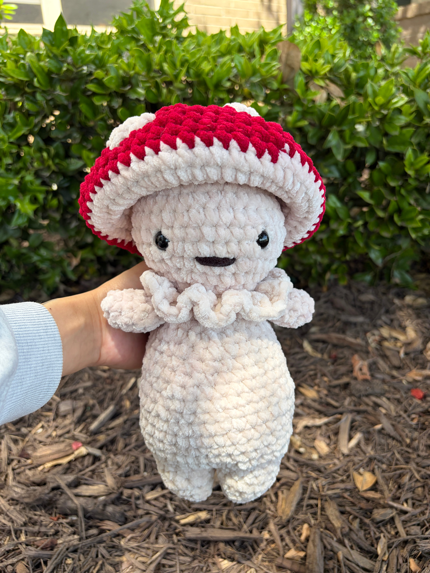 Crochet mushroom plushie with red cap